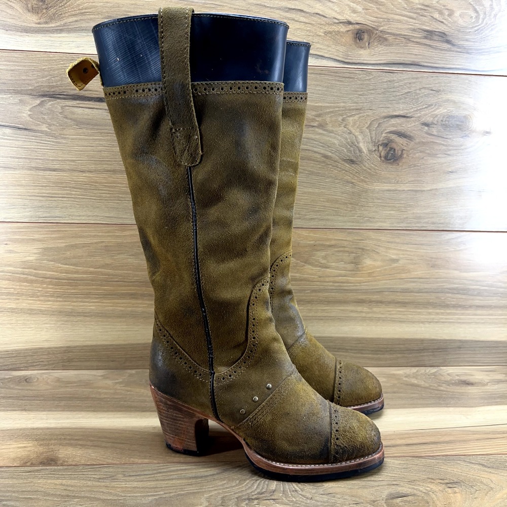 Pskaufman Boots 7 Crosswalk Tall Cap Toe Heeled Suede Pull On - Picture 4 of 12